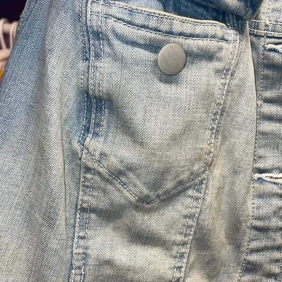 Vintage Denim Biker Cut vest Jean jacket vest aged look button up pockets nosize - Picture 4 of 15